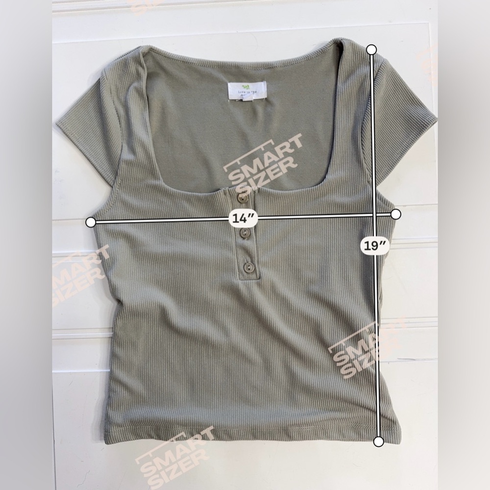 Live in the Moment Women’s Sz S Olive Green Square Neck Henley Ribbed Shirt Top - Picture 4 of 6